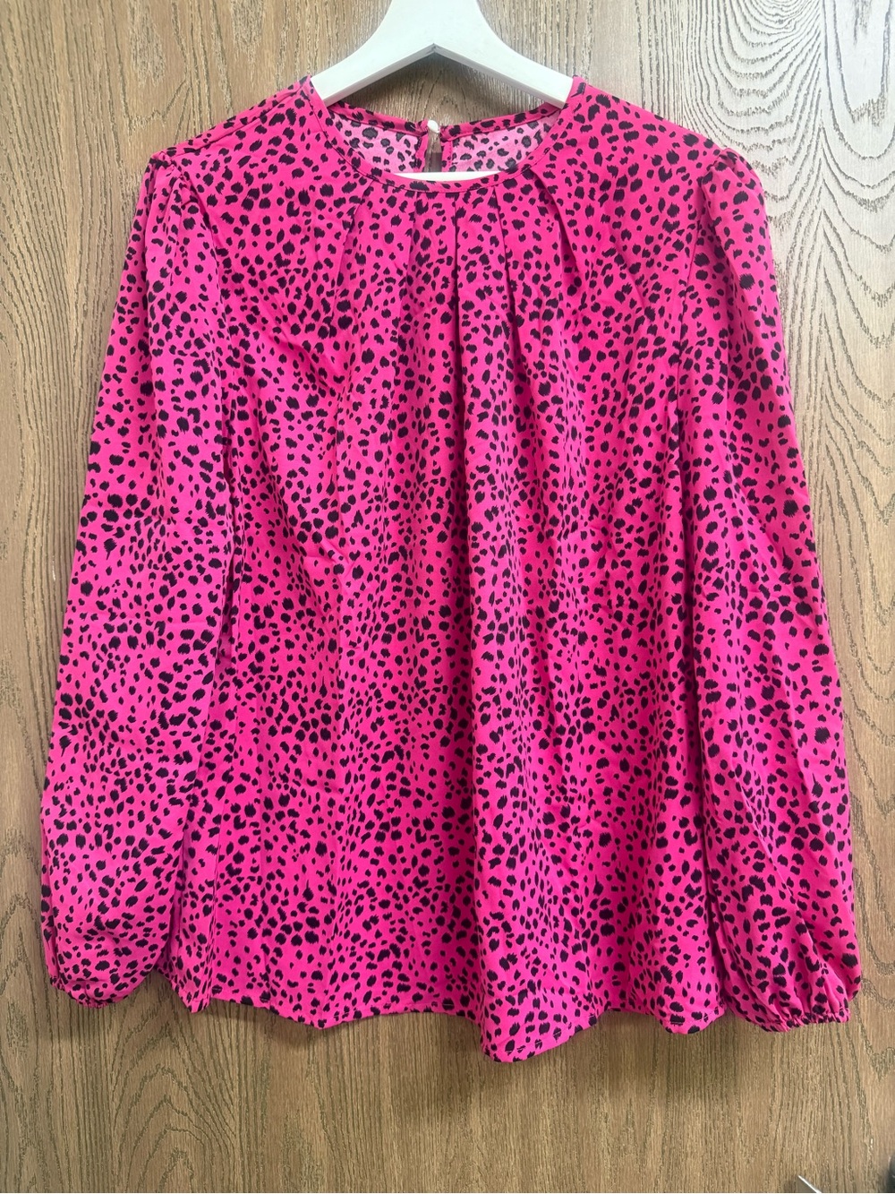 XL Bright Pink Animal Print Long-Sleeve Blouse